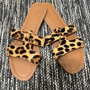 J. Crew Slides Sandals Calf Hair Leopard Print Tan Size 9